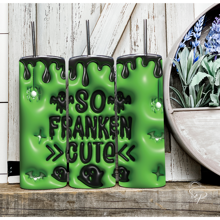 So Franken Cute - Green and Black Full Wrap SKINNY TUMBLER Sublimation Transfer