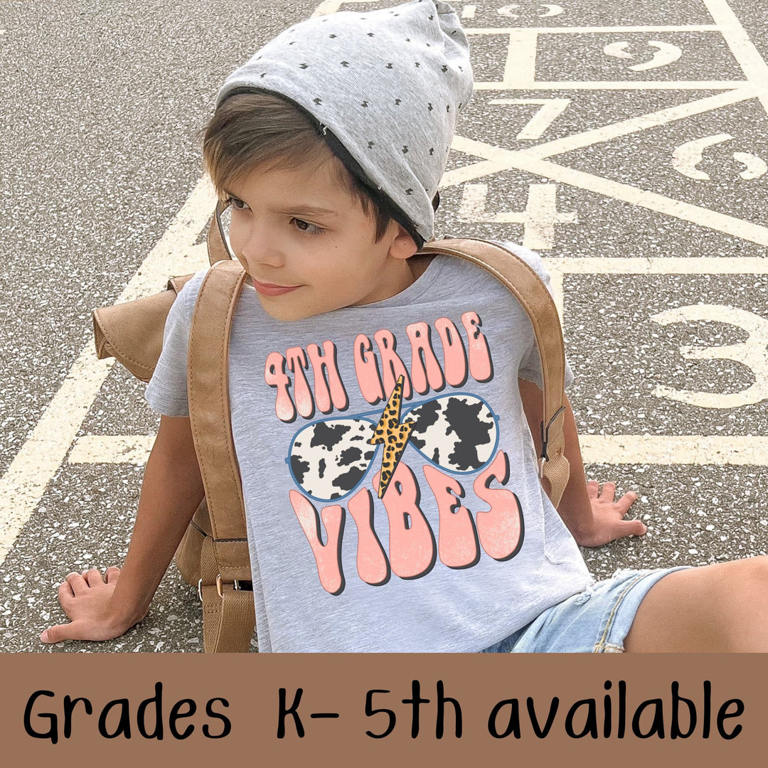 School Vibes Retro Cow Print - Grades K - 5th Available (Sublimation -OR- DTF Print)