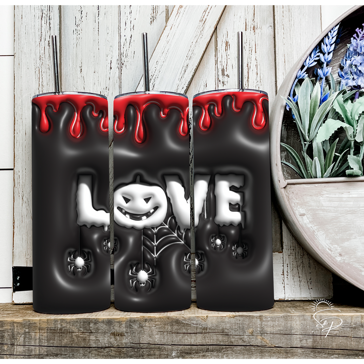 Love, Creepy Pumpkin - Black and Red Full Wrap SKINNY TUMBLER Sublimation Transfer
