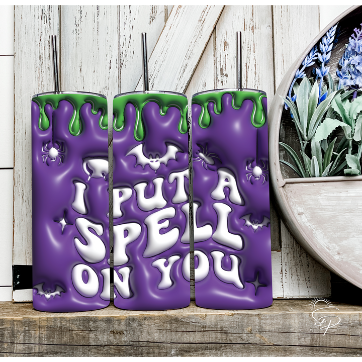 I Put a Spell On You - Purple and Green Full Wrap SKINNY TUMBLER Sublimation Transfer
