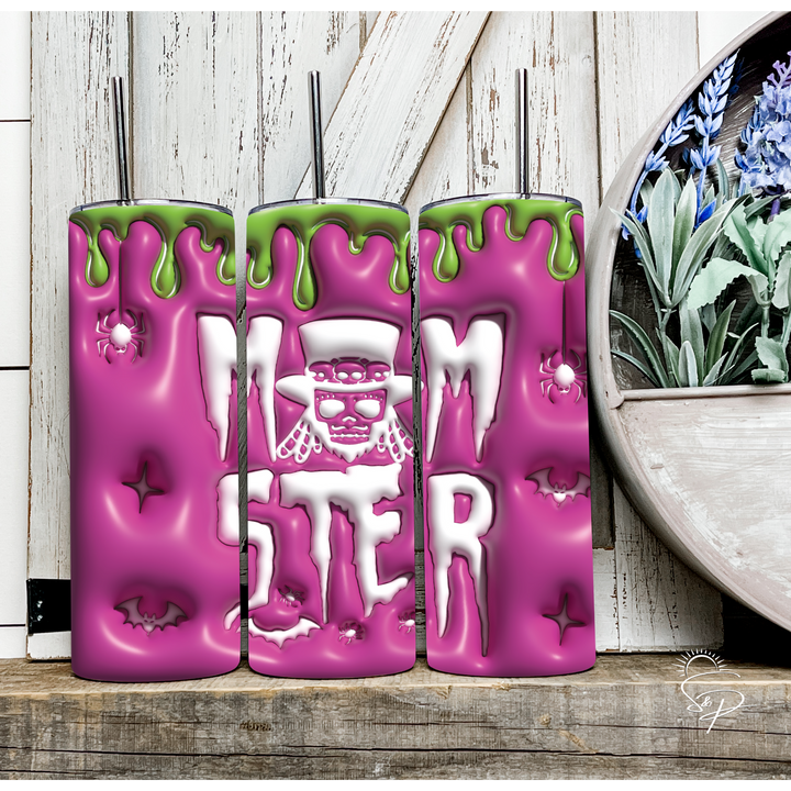 Mom-Ster - Pink and Green Full Wrap SKINNY TUMBLER Sublimation Transfer