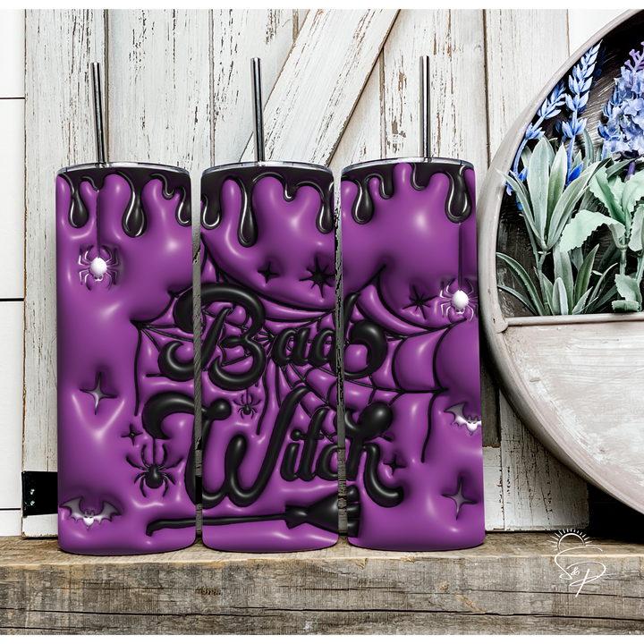 Bad Witch - Purple and Black Full Wrap SKINNY TUMBLER Sublimation Transfer