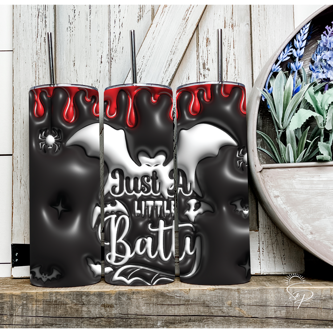 Just a Little Batty - Black and Red Full Wrap SKINNY TUMBLER Sublimation Transfer - TEMPLATE