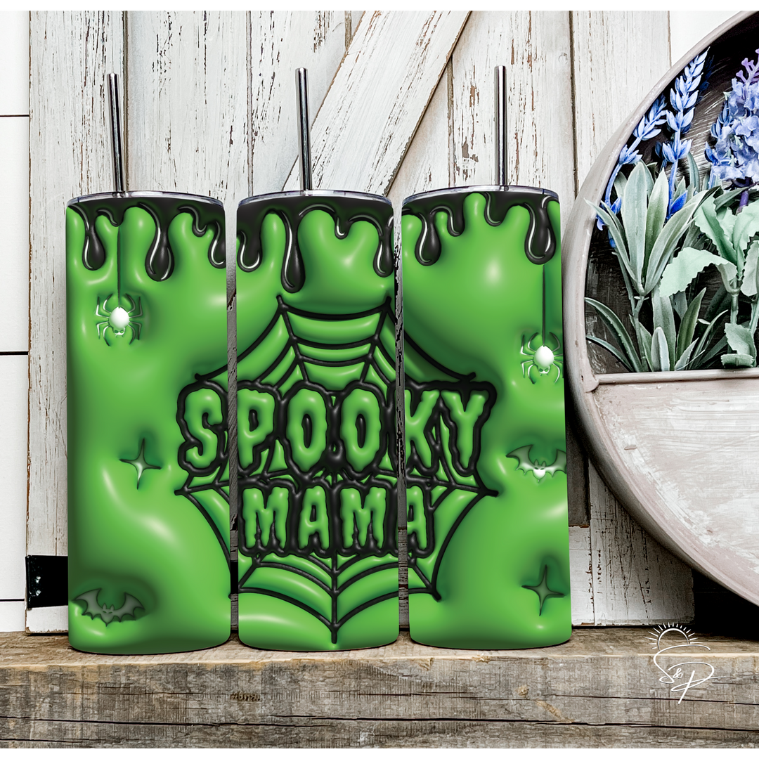Spooky Mama - Green and Black Full Wrap SKINNY TUMBLER Sublimation Transfer