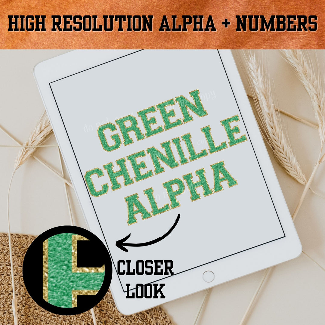Digital Design - Green Chenille Alpha Set Instant Download | PNG