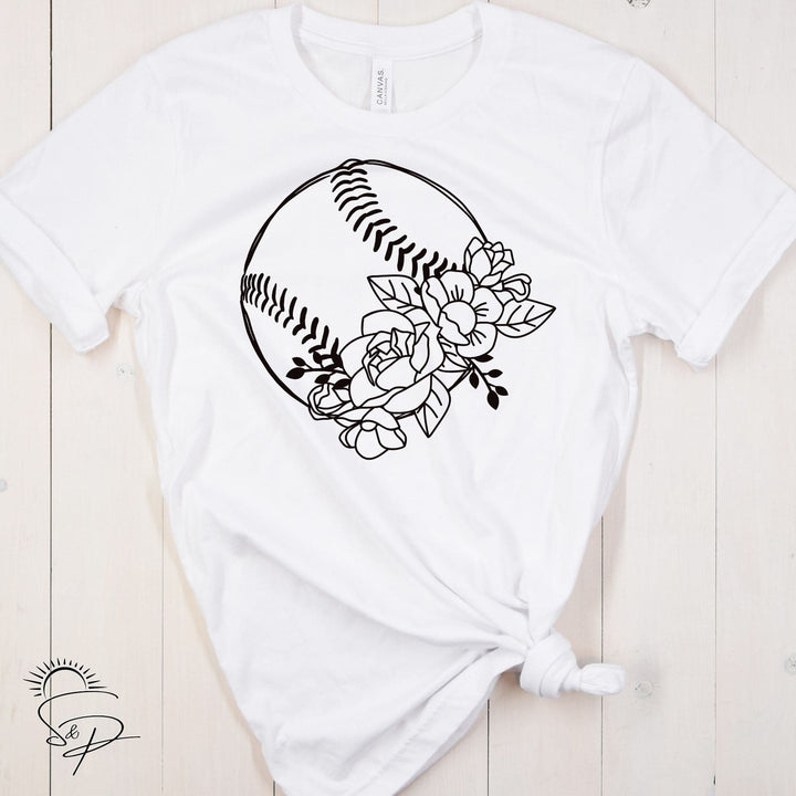 Baseball with floral accents (Sublimation -OR- DTF/Digi Print) - Sunshine And Pixels