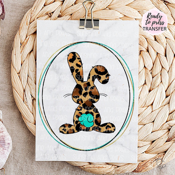 Brown and Black leopard print bunny rabbit with teal and gold accents (Sublimation -OR- DTF/Digi Print) - Sunshine And Pixels