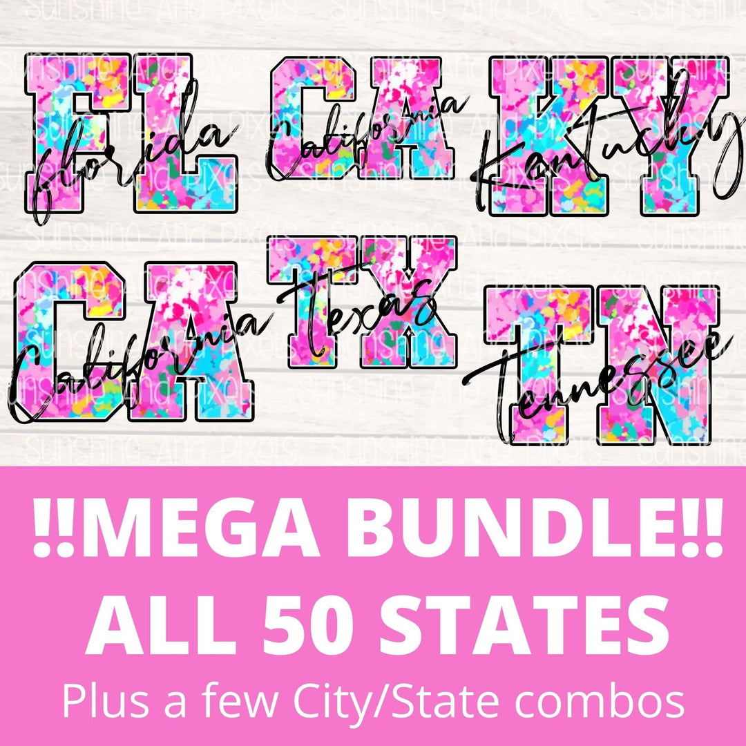 Digital Design - "Bright and Bold MEGA BUNDLE - ALL STATES" | Instant Download | Sublimation | PNG - Sunshine And Pixels
