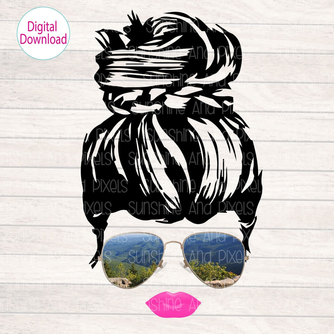 Digital Design - "Messy bun and mountains reflection sunglasses" | Instant Download | Sublimation | PNG - Sunshine And Pixels