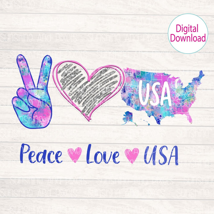 Digital Design - "Peace - Love - USA" | Instant Download | Sublimation | PNG - Sunshine And Pixels