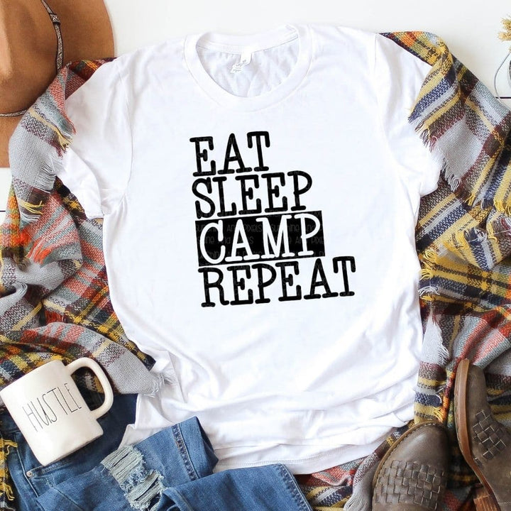 Eat Sleep Camp Repeat (Sublimation -OR- DTF/Digi Print) - Sunshine And Pixels