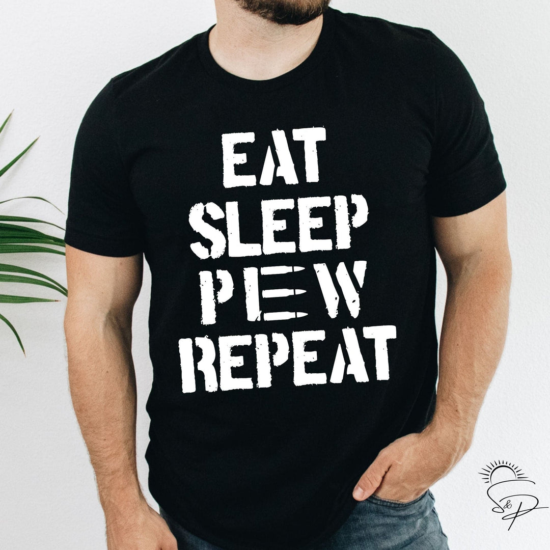 Eat Sleep Pew Repeat (White Ink SCREEN PRINT) - Sunshine And Pixels