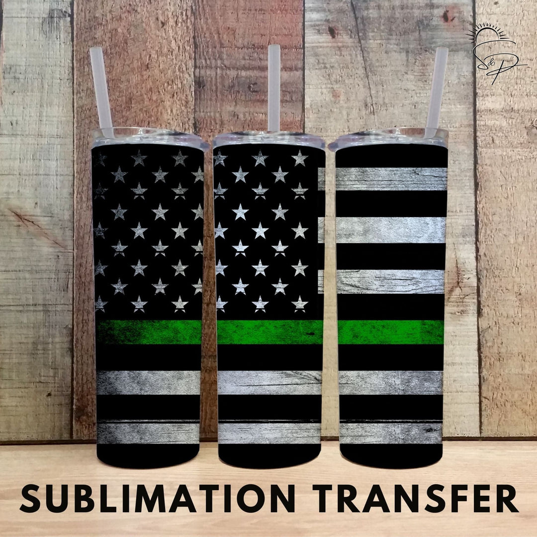 Full Wrap Sublimation Transfer - Green Line American Flag - Sunshine And Pixels