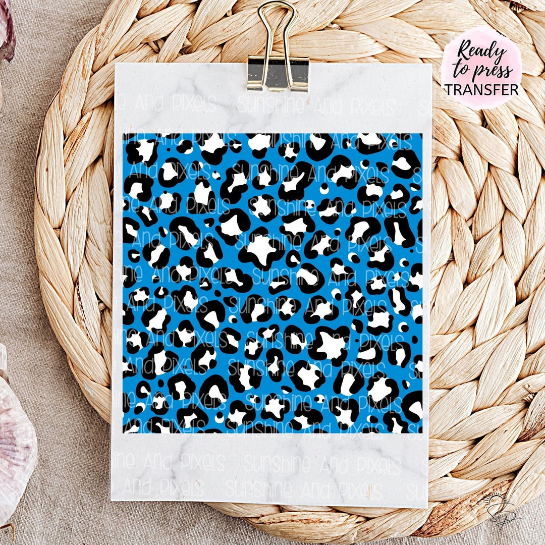 Full Wrap Sublimation Transfer- Leopard Print with Vintage Blue Background - Sunshine And Pixels