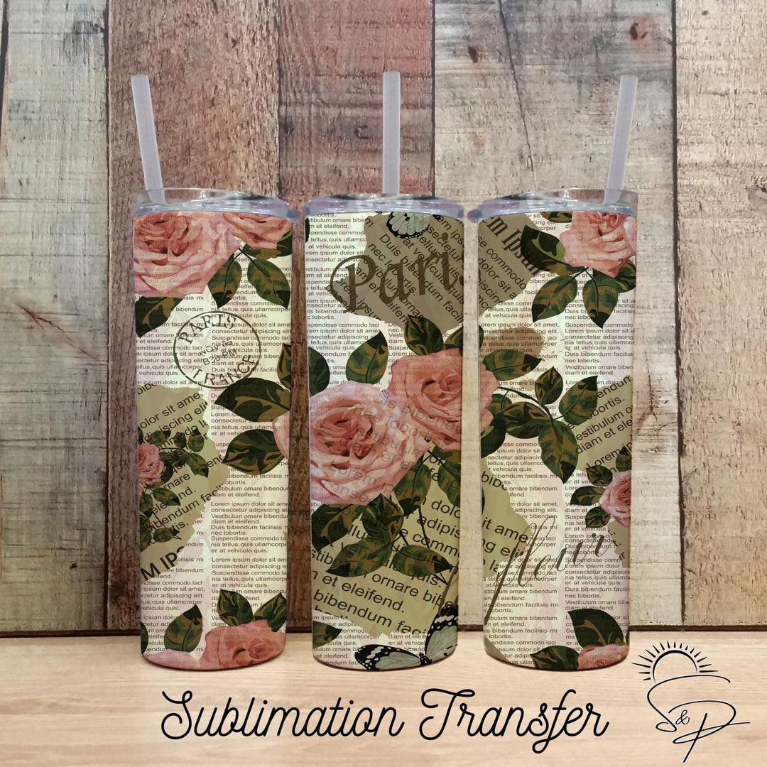 Full Wrap Sublimation Transfer - Vintage Floral - Sunshine And Pixels