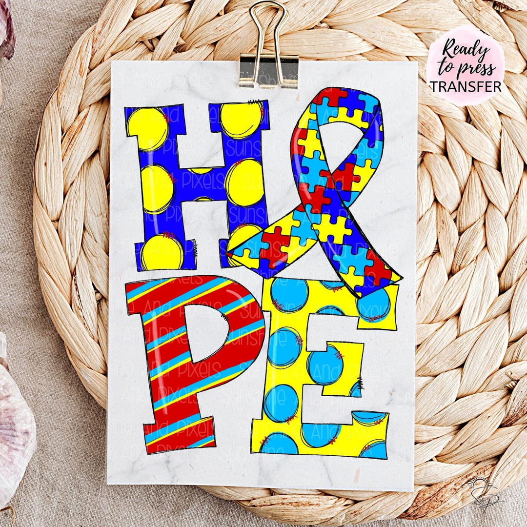 Hope - Autism Ribbon with Polka dots (Sublimation -OR- DTF/Digi Print) - Sunshine And Pixels