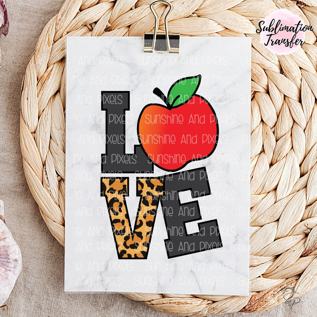LOVE - Teacher apple with Leopard Print (Sublimation -OR- DTF/Digi Print) -