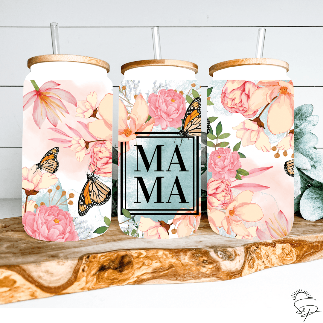 Mama Floral Glass Can Sublimation Transfer - Sublimation Transfer DTF Transfer