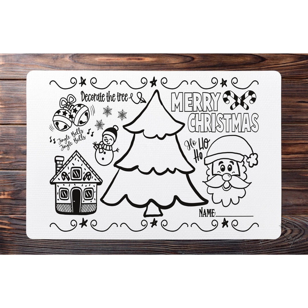 Merry Christmas Coloring Sheet Placemat (Black Ink SCREEN PRINT) - Sublimation