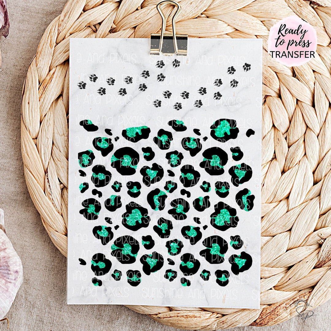 Teal Leopard print full sheet to create your own patches (Sublimation -OR- DTF Print)