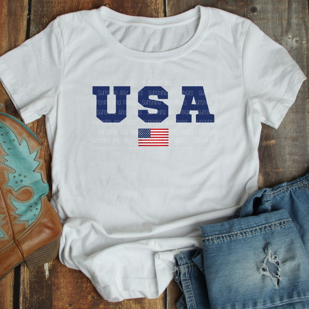 USA with American Flag (Sublimation -OR- DTF/Digi Print) - Sublimation Transfer